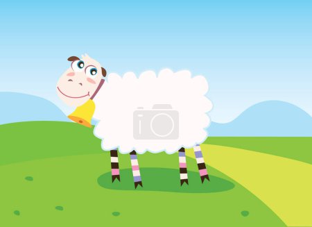 Illustration for Vector illustration of sheep on meadow. - Royalty Free Image