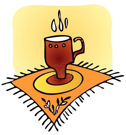 Téléchargez les illustrations : Tasse à thé stylisée et serviette ornée isolée sur un fond blanc. - en licence libre de droit