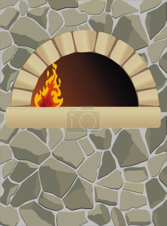 Illustration for Vector firewood oven  on stone wall - Royalty Free Image