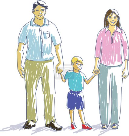 Téléchargez les illustrations : Famille heureuse, parents avec enfant. AI, EPS8 - en licence libre de droit