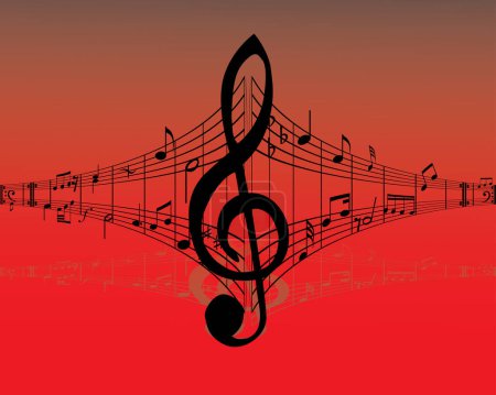 Illustration for Abstract music background with different notes and lines - Royalty Free Image