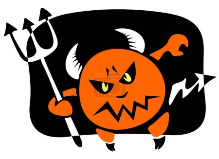 Téléchargez les illustrations : Diable stylisé avec trident sur fond noir. Illustration Halloween. - en licence libre de droit
