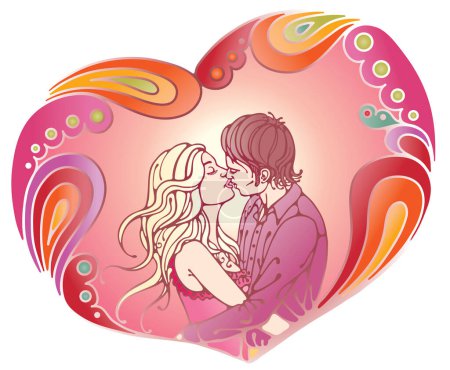 Illustration for Kissing young couple in beautiful abstract composition - Royalty Free Image