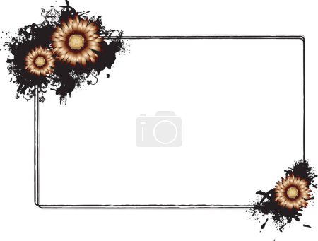 Ilustración de Ilustración vectorial de un marco horizontal rectangular adornado con flores naranjas en las esquinas sureste y noroeste - Imagen libre de derechos