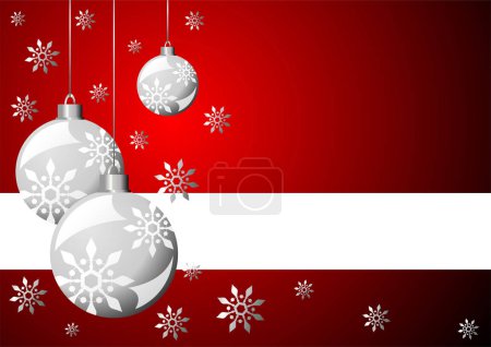 Téléchargez les illustrations : Cristaux de neige et boules de Noël avec espace de copie sur rouge - en licence libre de droit