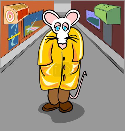 Illustration for Lonely mouse walking in the middle of a street (Cartoon type) - Royalty Free Image
