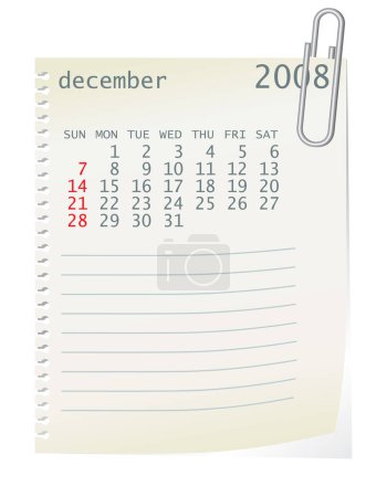 Ilustración de 2008 calendario con un papel blanknote - ilustración vectorial - Imagen libre de derechos