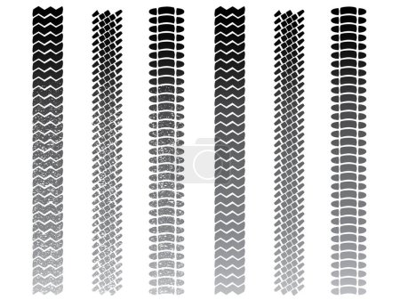 Illustration for Set of clean and muddy tyre tracks for use in your designs. - Royalty Free Image