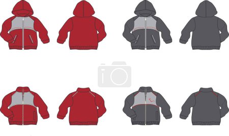 Illustration for Outdoor jacket with and without hood. Front and back view. vector graphics, unlimited enlargement - Royalty Free Image