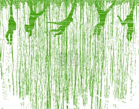 Téléchargez les illustrations : Illustration vectorielle de fond de gibbons se balançant dans la forêt - en licence libre de droit