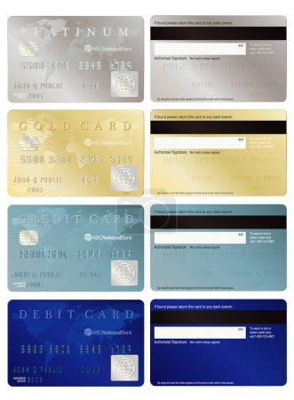 Illustration for Generic credit and debit cards, front and back. - Royalty Free Image