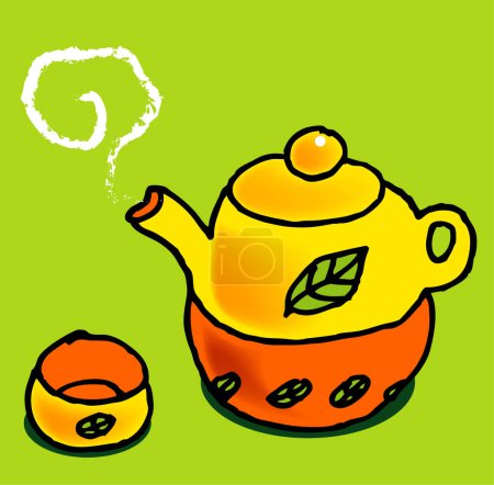Illustration for A vector, illustration for a tea set with leaf texture on it - Royalty Free Image