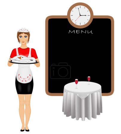 Illustration for Young woman holding plate of fresh roasted duck - Royalty Free Image