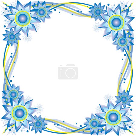 Téléchargez les illustrations : Un cadre de fleurs bleu et jaune - grille pour une invitation de printemps ou d'été - en licence libre de droit