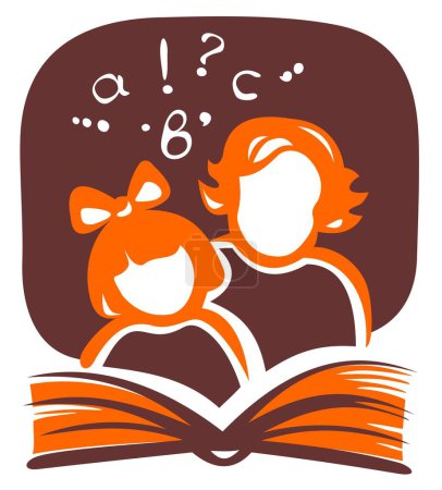 Téléchargez les illustrations : Silhouettes stylisées de la fille et de la femme, la lecture du livre. - en licence libre de droit
