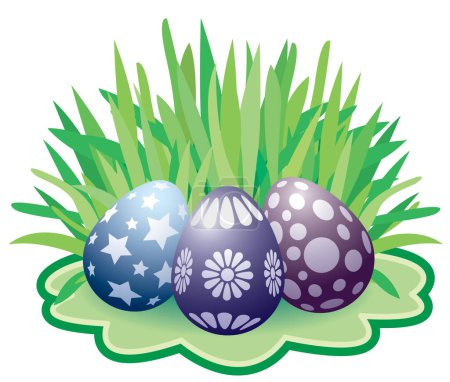 Illustration for Easter painted eggs lying on the grass - Royalty Free Image
