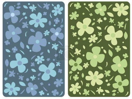Ilustración de Fondo floral, variedad de flores en color verde y azul - Imagen libre de derechos