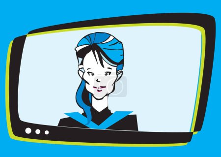 Téléchargez les illustrations : Haut-parleur à l'écran - style de dessin animé de télécommunication - en licence libre de droit