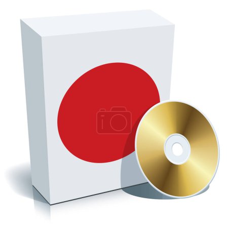 Téléchargez les illustrations : La boîte logicielle du Japon avec couleurs du drapeau national et CD. - en licence libre de droit