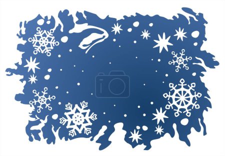 Téléchargez les illustrations : Flocons de neige bleus et étoiles sur un fond bleu foncé. Illustration de Noël. - en licence libre de droit