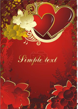 Illustration for Two red hearts against an ornament from colours - Royalty Free Image