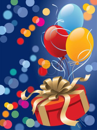 Téléchargez les illustrations : Cadeau de Noël avec ballons et lumières brillantes - en licence libre de droit