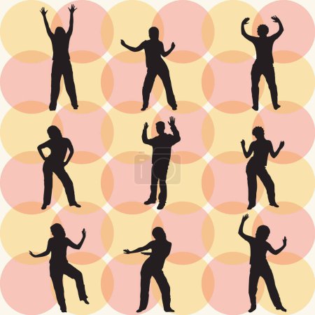 Téléchargez les illustrations : Différentes silhouettes de différentes poses de danse - en licence libre de droit