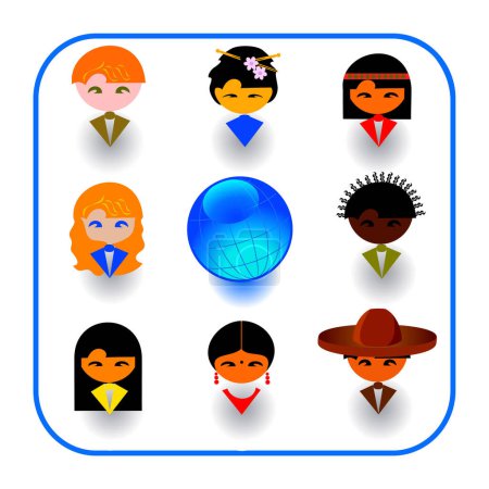 Illustration for Vector illustrations of imaginary multi-ethnic people icon - Royalty Free Image