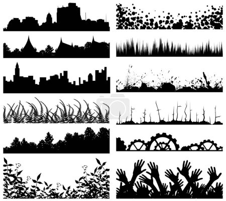 Illustration for Selection of vector foreground silhouettes and skylines - Royalty Free Image
