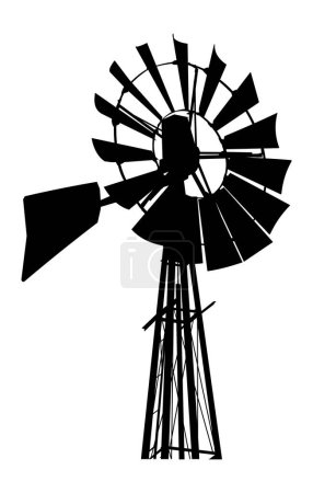 Illustration for Silhouette of a water pumping windmill as might be seen on a farm. - Royalty Free Image