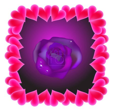 Téléchargez les illustrations : Illustration vectorielle pour une rose violette avec bordure amoureuse - en licence libre de droit
