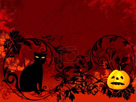 Illustration for Halloween images on red floral background - Royalty Free Image