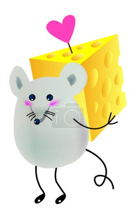Téléchargez les illustrations : Souris va envoyer un fromage en cadeau, spécial pour u, vecteur, illustration - en licence libre de droit