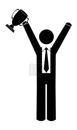 Ilustración de Hombre de negocios con los brazos arriba sosteniendo trofeo - Imagen libre de derechos