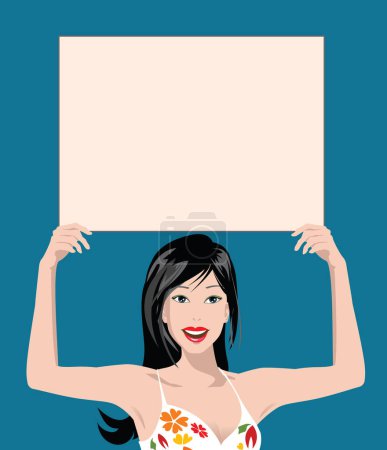 Illustration for Illustration of a woman holding blank sign - Royalty Free Image