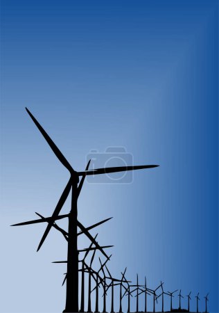 Illustration for The wind power facilities on the blue sky background. - Royalty Free Image