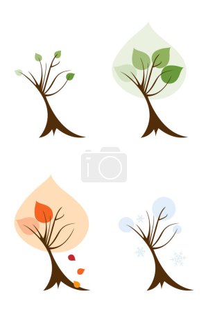 Téléchargez les illustrations : Illustration vectorielle ; affichage des quatre saisons à travers des arbres stylisés - en licence libre de droit
