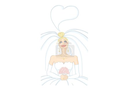 Illustration for Dreaming funny bride with emotions overfilling close-up - Royalty Free Image