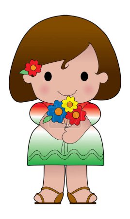 Illustration for Little girl in a shirt with the Mexican flag on it - Royalty Free Image