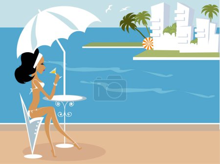 Illustration for Miss Boo at Spain having good time by the sea - Royalty Free Image