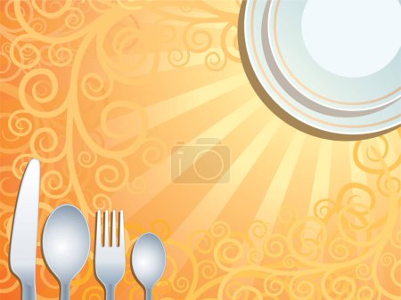 Illustration for Place setting with plate, fork, spoon and knife, vector - Royalty Free Image