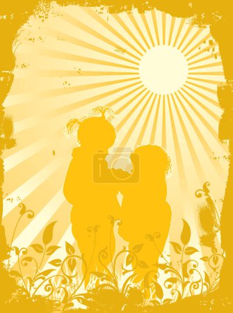 Illustration for Silhouettes of children in beams of the sun, vector illustration - Royalty Free Image