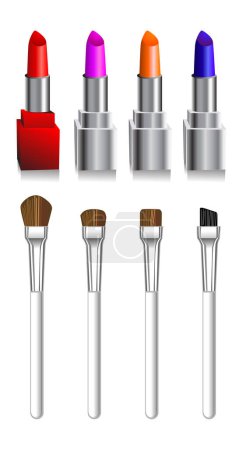 Illustration for Vector illustration for a variety of lipstick and eye brush - Royalty Free Image