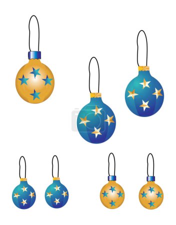 Ilustración de Oro y azul bolas decorativas de Navidad lectura para ser colgado.. - Imagen libre de derechos