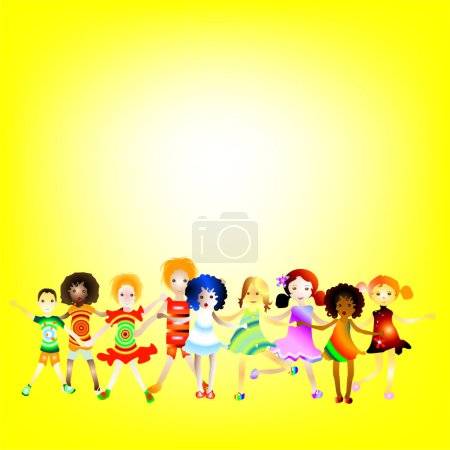 Illustration for Group of kids on an abstract yellow background - Royalty Free Image