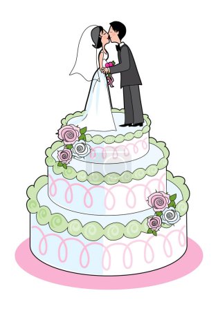 Illustration for Couple kissing on top a wedding cake - Royalty Free Image