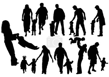 Ilustración de Siluetas de padres con bebé, ilustración vectorial - Imagen libre de derechos
