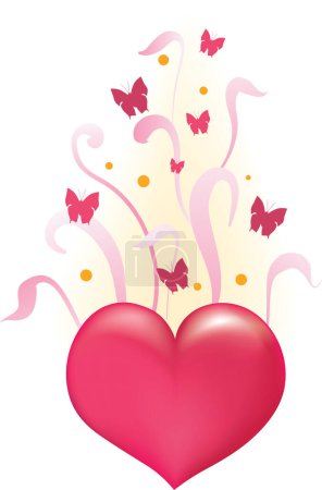 Ilustración de Corazón de San Valentín con mariposas, fondo blanco - Imagen libre de derechos
