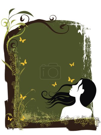 Téléchargez les illustrations : Illustration d'une silhouette de femme aux éléments floraux - en licence libre de droit