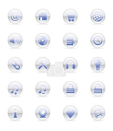 Illustration for Clean and stylish, this set of icons depicts common web function symbology for web design as well as print applications. Easy-edit layered vector file--No transparencies or strokes! - Royalty Free Image